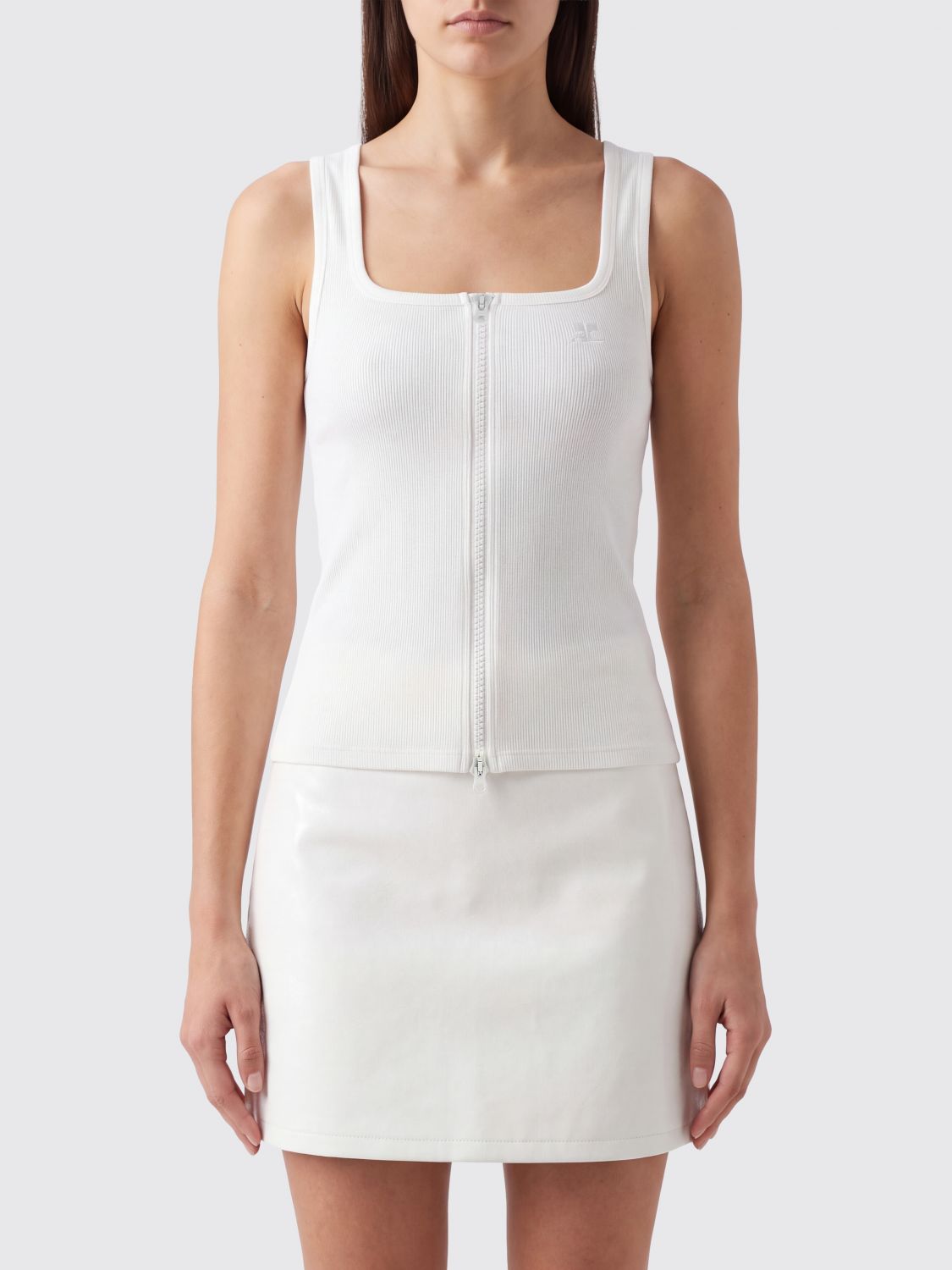 COURRÈGES Ribbed Stretch-Cotton Top with Square Neckline