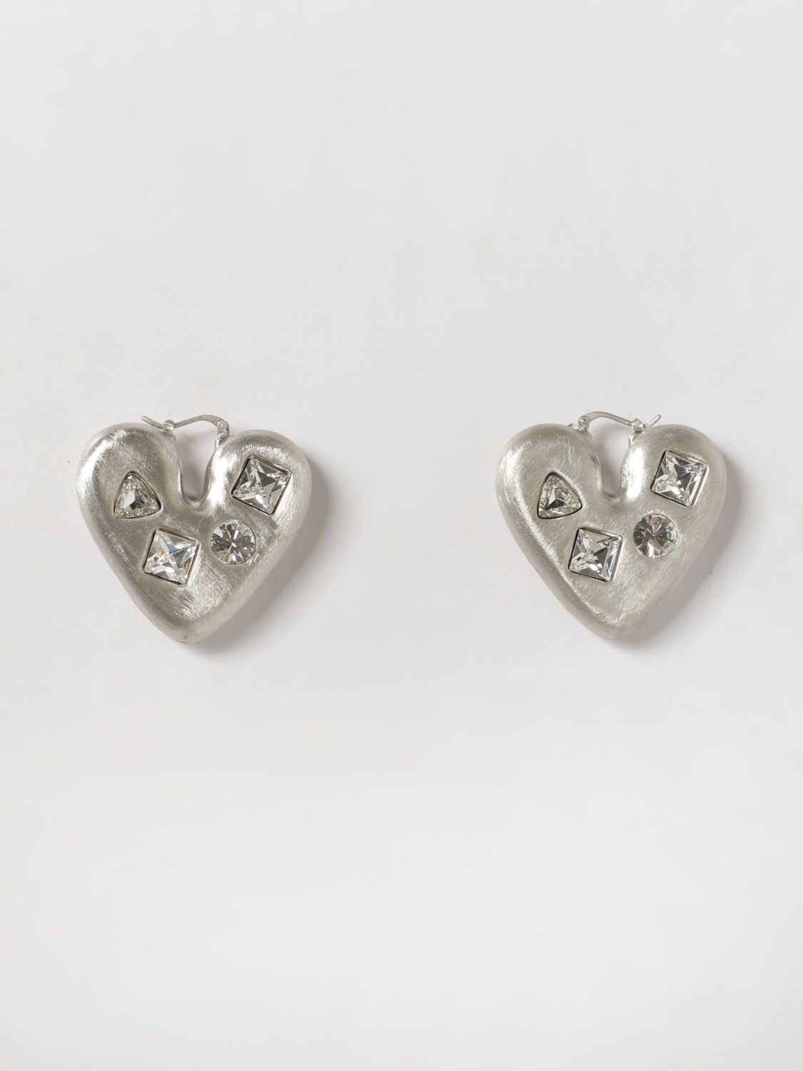 Jacquemus Mini Heart-Shaped Copper Earrings with Crystals