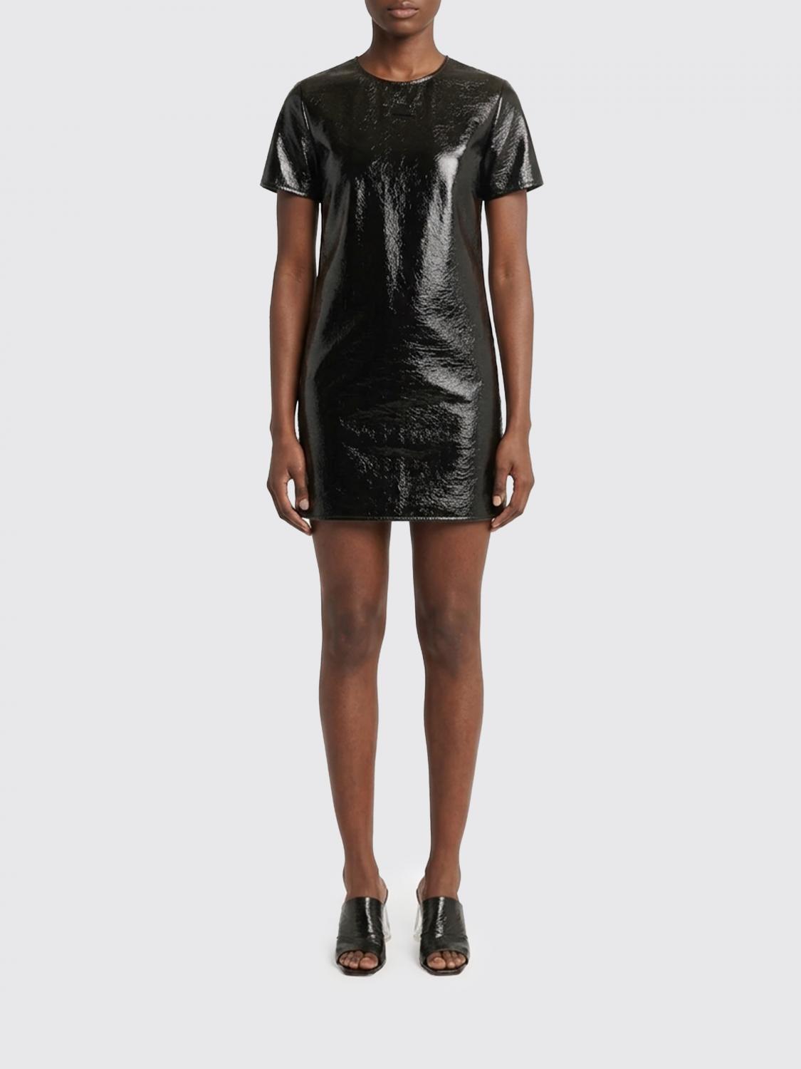 COURRÈGES Short-Sleeved Sheath Mini Dress in Patent Faux Leather