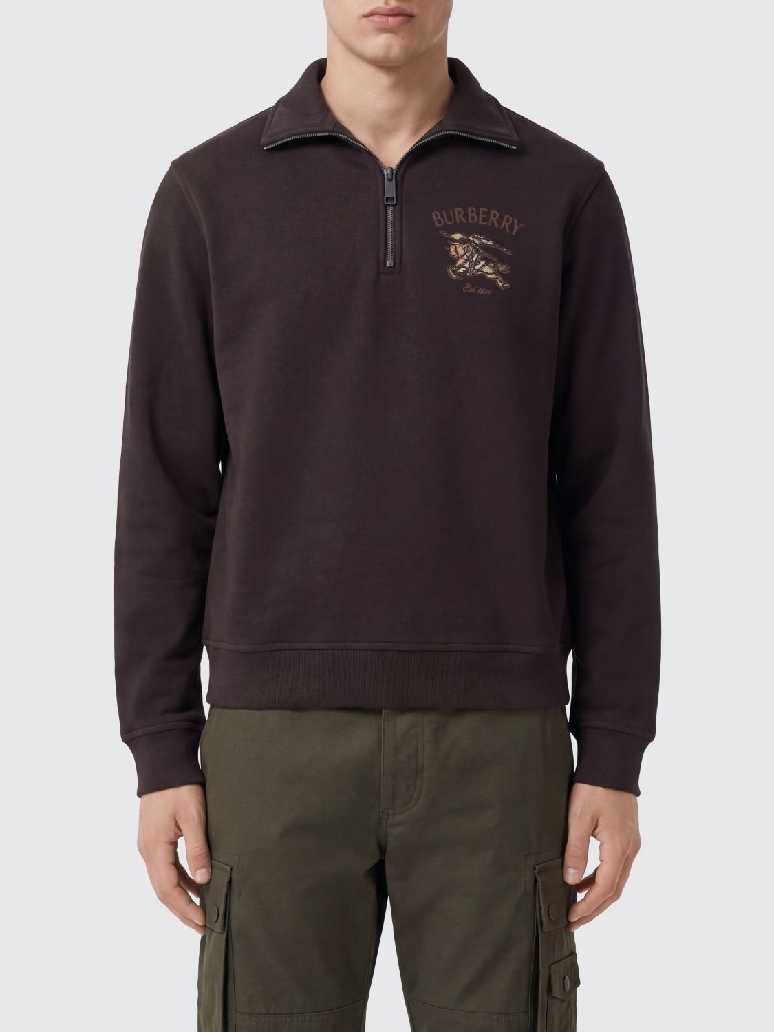 BURBERRY Baumwoll-Sweatshirt mit halbem Reißverschluss und Equestrian Knight-Logo