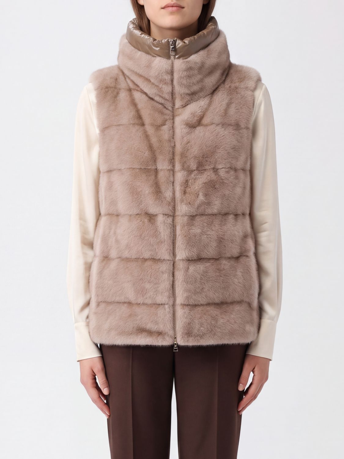 Herno Padded Faux Fur Gilet with High Neck and Zip