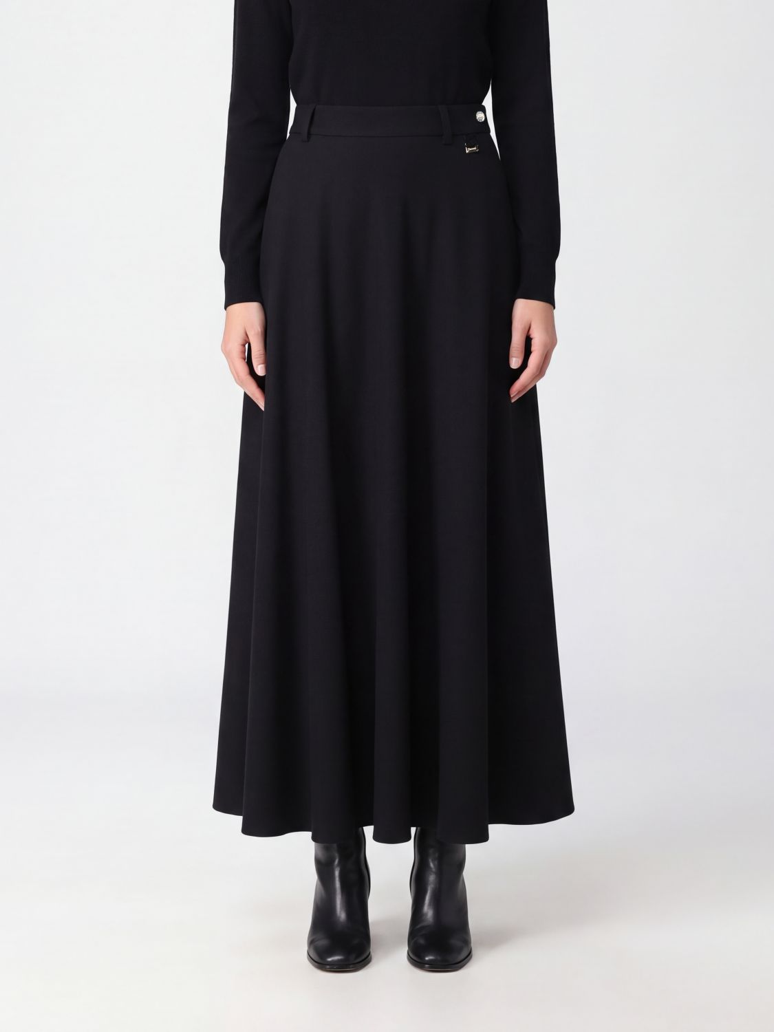HERNO High-Waisted Flared Crêpe Midi Skirt with Belt Loops