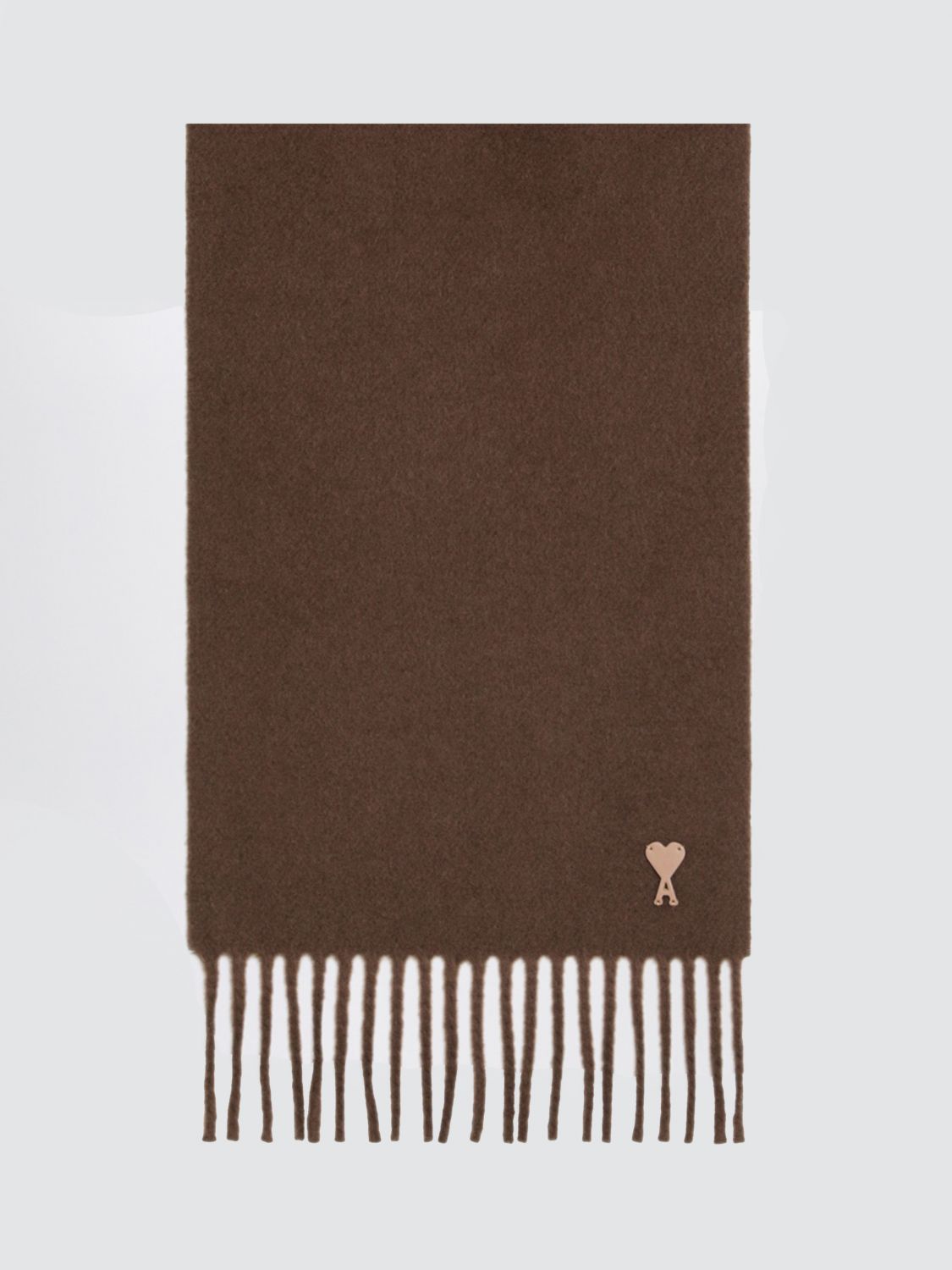 AMI PARIS Rectangular Pure Wool Scarf with Logo and Fringed Hem