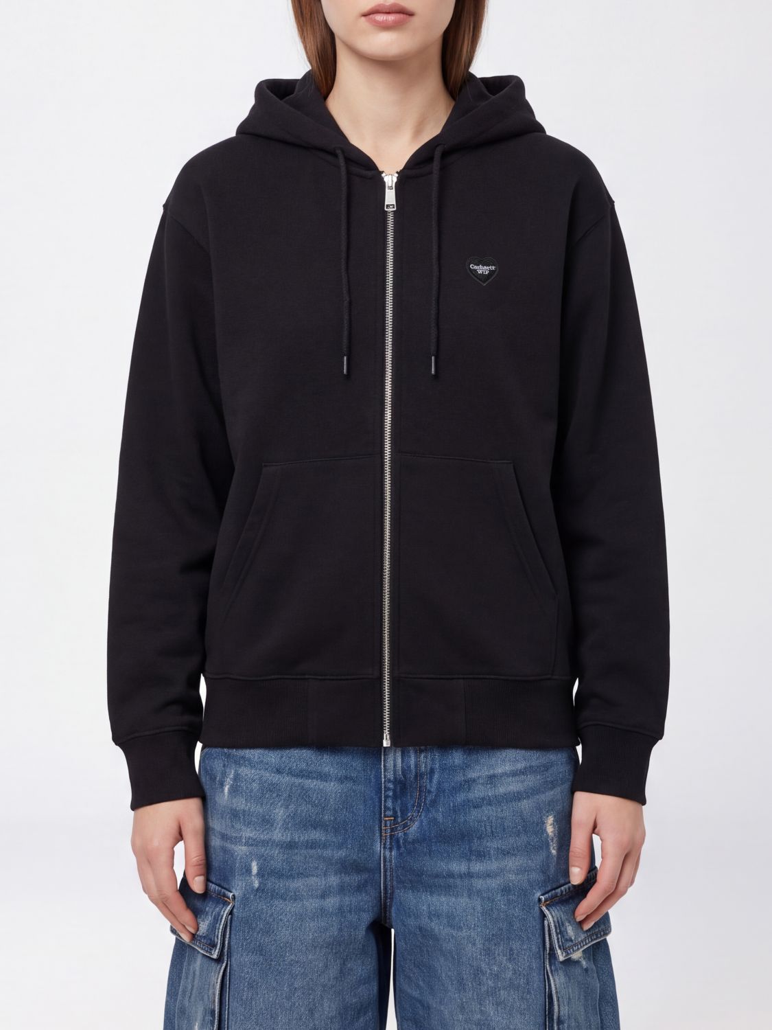 CARHARTT WIP Felpa in misto cotone con cappuccio, zip e logo ricamato