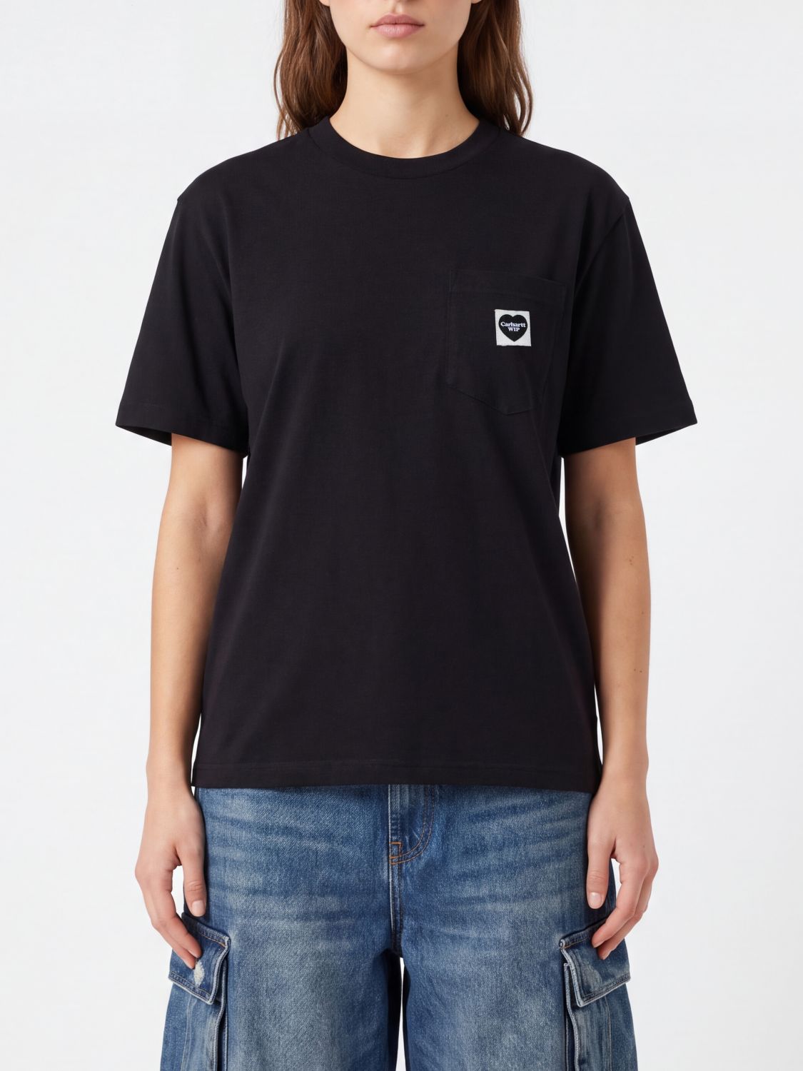 CARHARTT WIP T-shirt in cotone a girocollo con tasca a toppa e logo