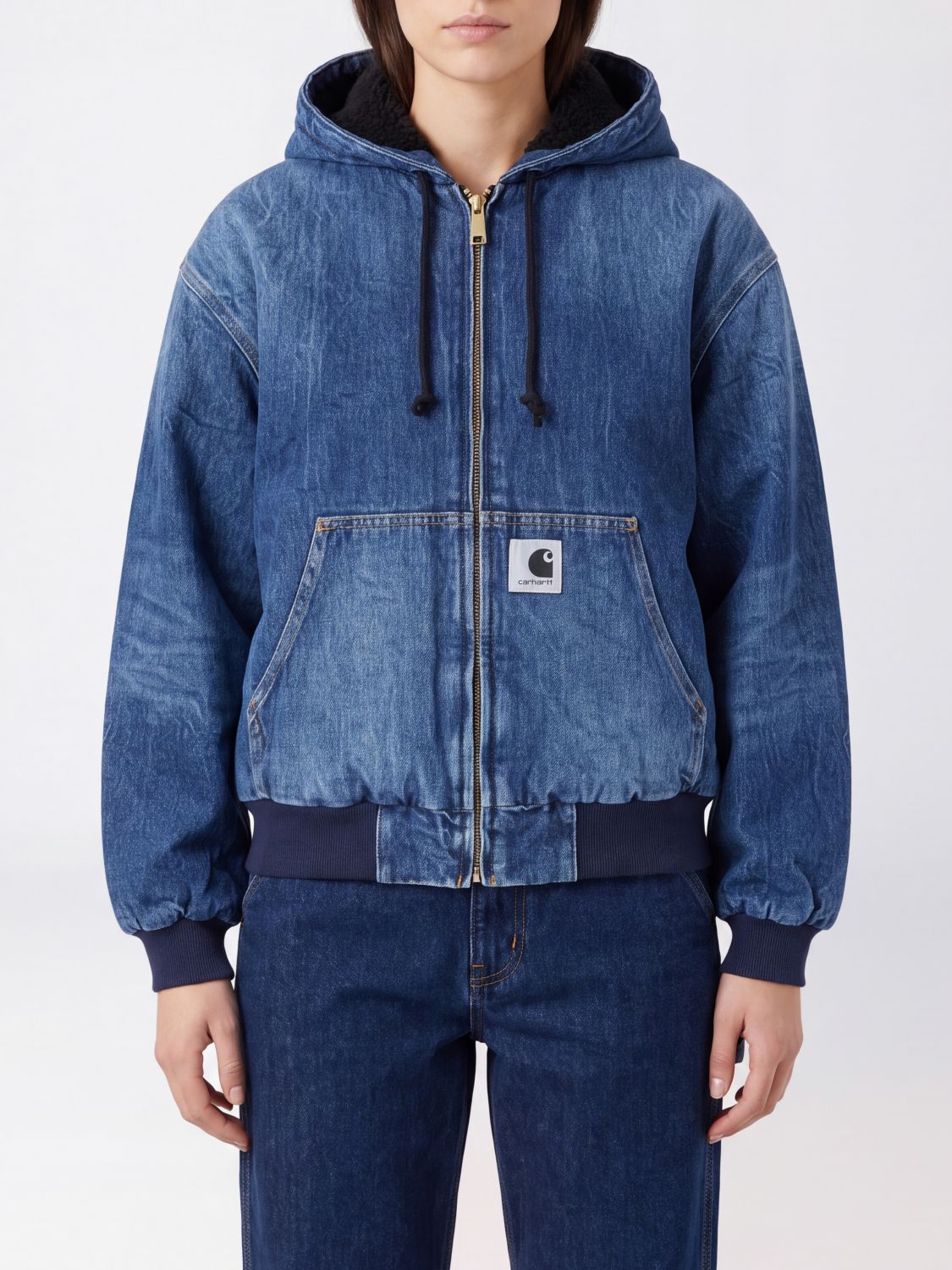 CARHARTT WIP Giacca di jeans in denim di cotone con cappuccio