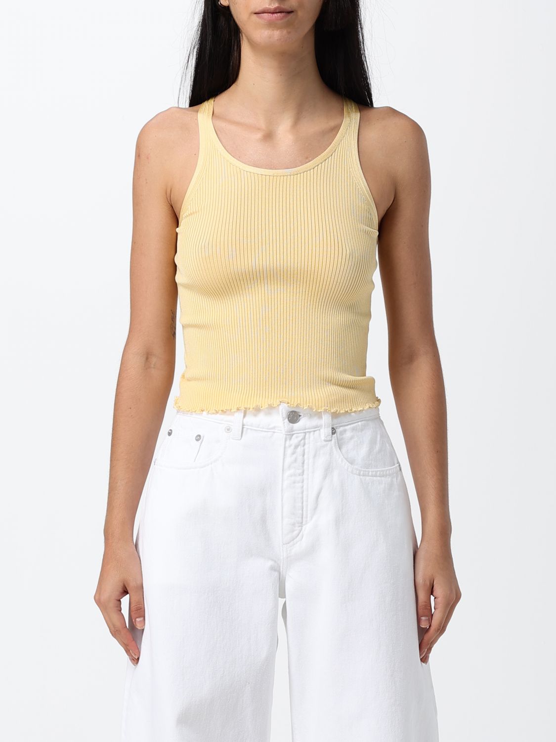 ALAÏA Slim Fit Ribbed Silk U-Neck Tank Top with Thin Straps