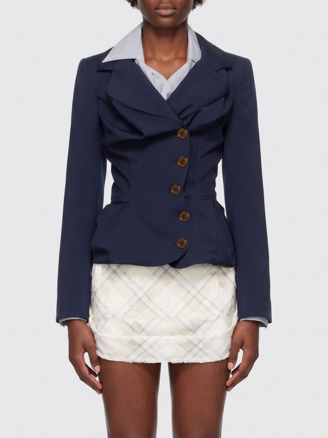Vivienne Westwood Short Double-Breasted Draped Wool Blazer