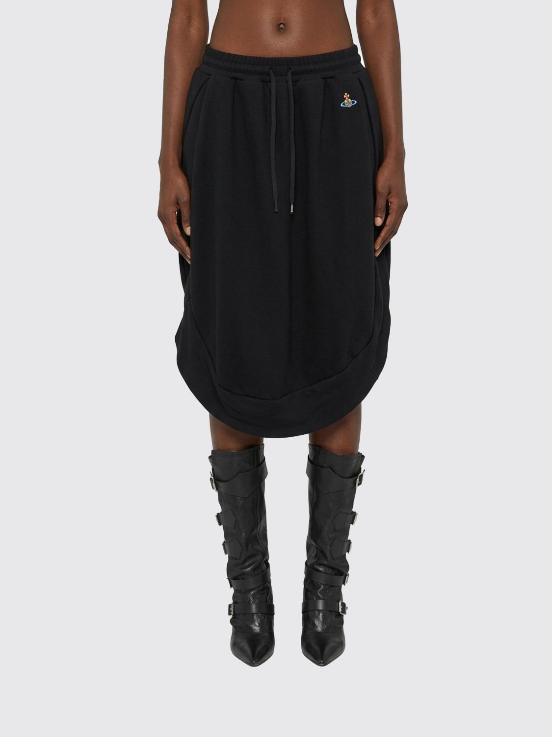VIVIENNE WESTWOOD Cotton Midi Skirt with Drawstring Waist and Embroidered Orb Logo