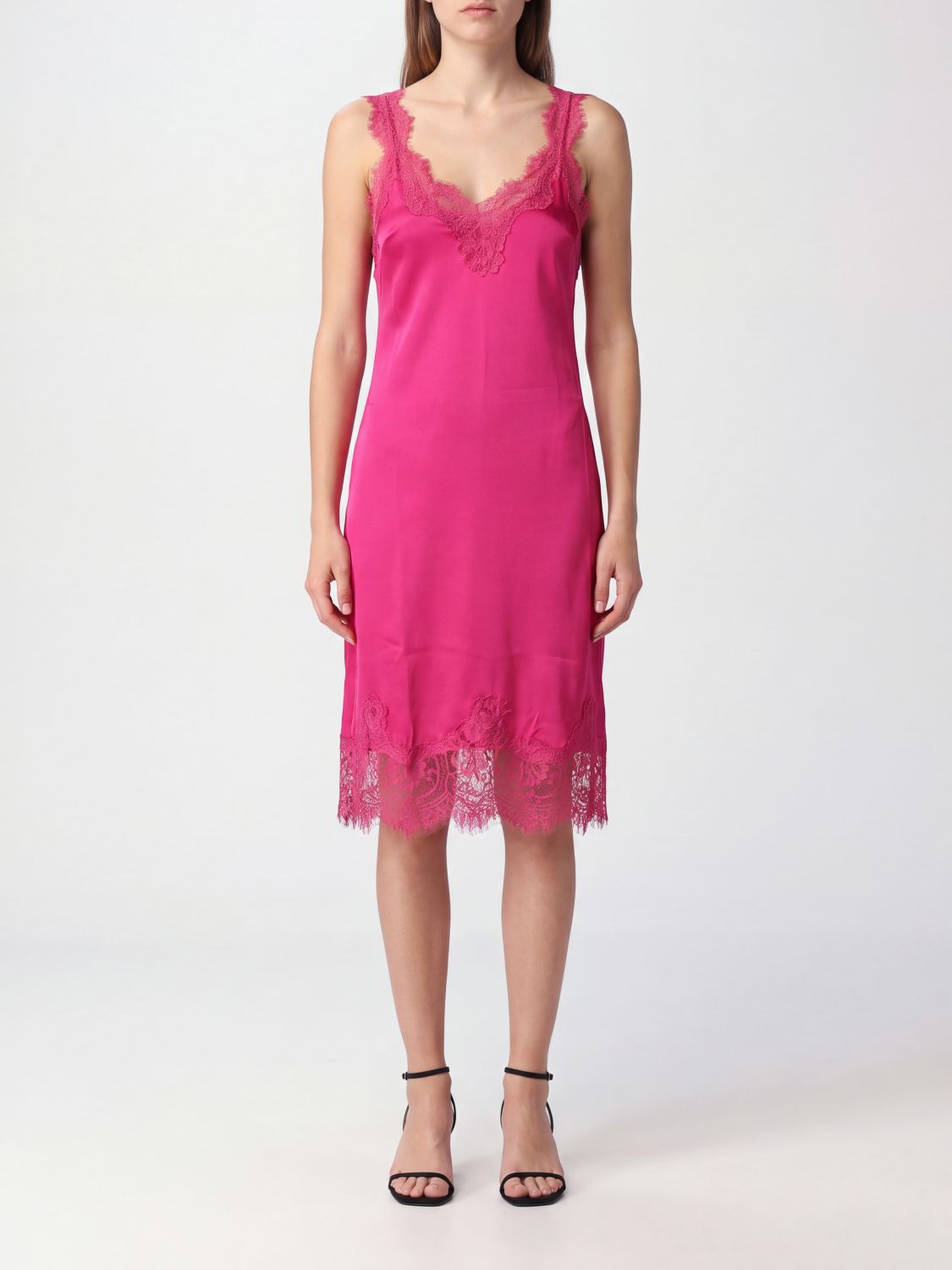 GOLD HAWK Pure Silk Mini Slip Dress with Lace Inserts