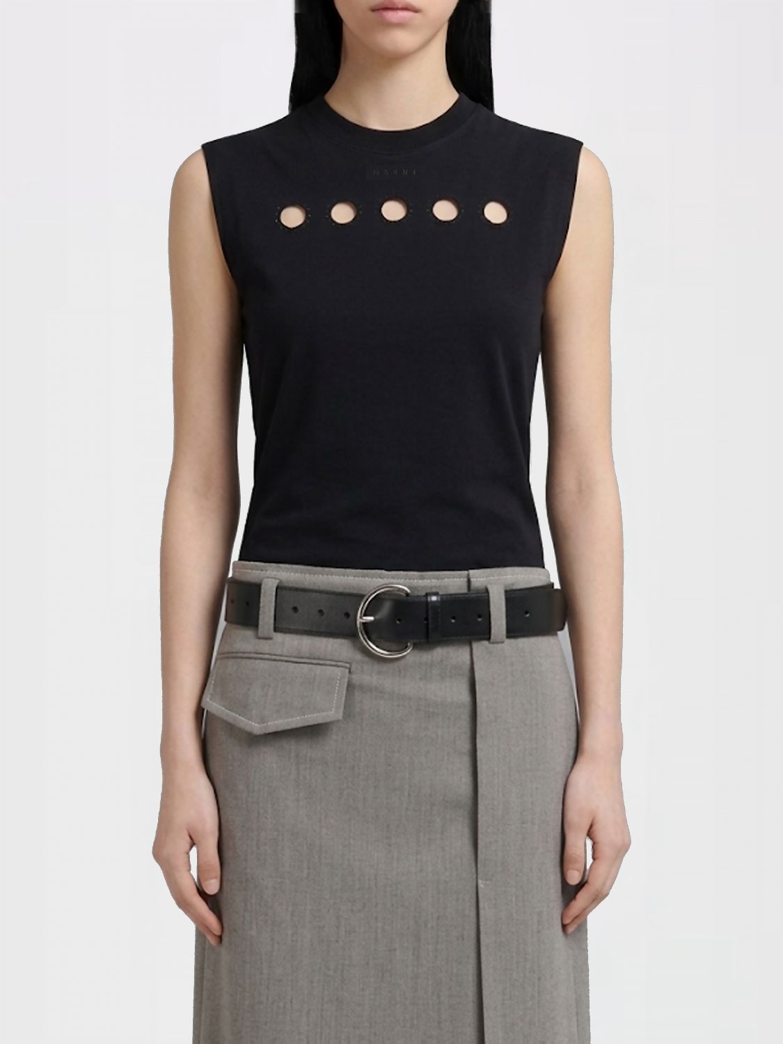 MARNI Sleeveless Cotton Top with Round Neck and Slim Fit