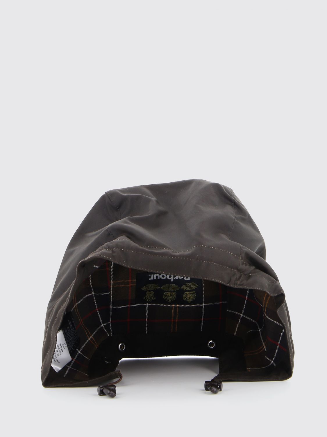 Barbour Waxed Cotton Fisherman's Bucket Hat With Check Interior In Green