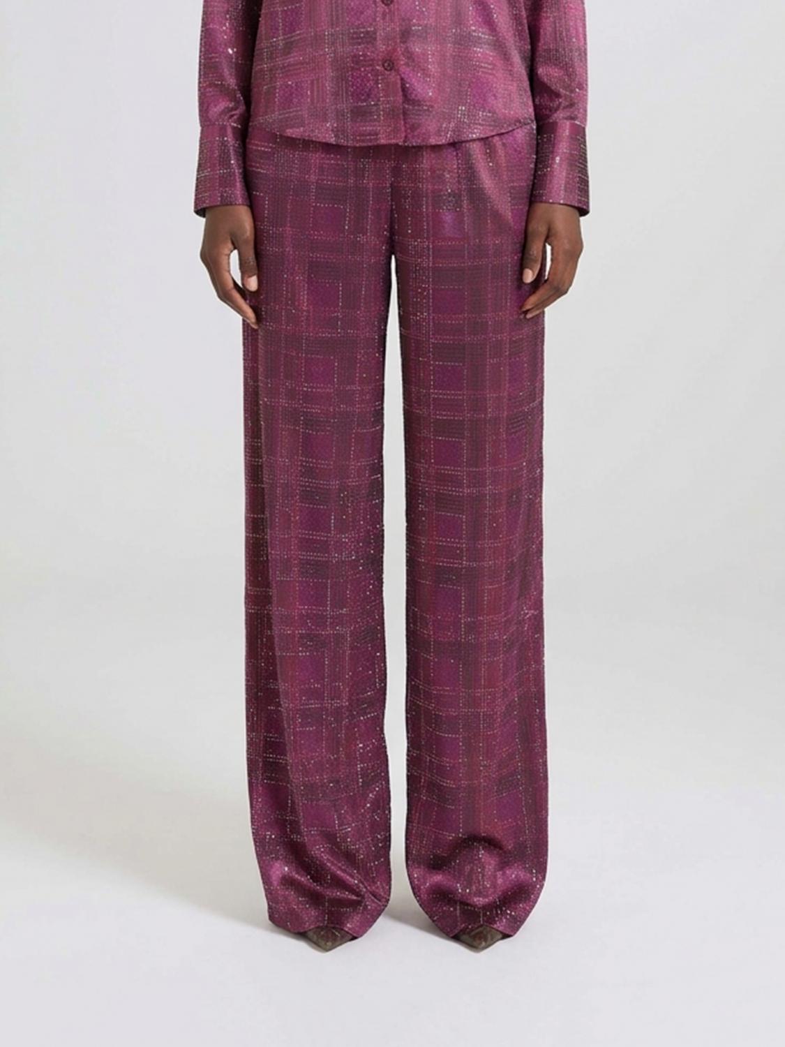ERMANNO SCERVINO Check Silk Palazzo Trousers with Rhinestone Applications