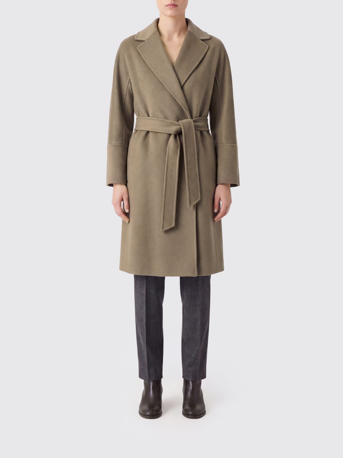 ‘s Max Mara 100% Virgin Wool Robe Coat with Waist Tie Belt