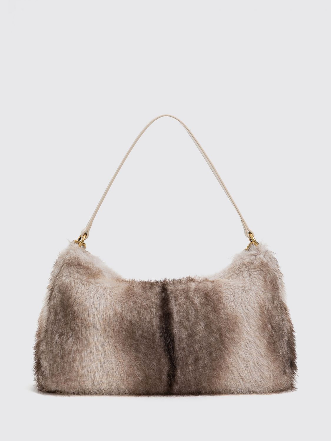 Twinset Animal Print Faux Fur Shoulder Bag with Zip Closure