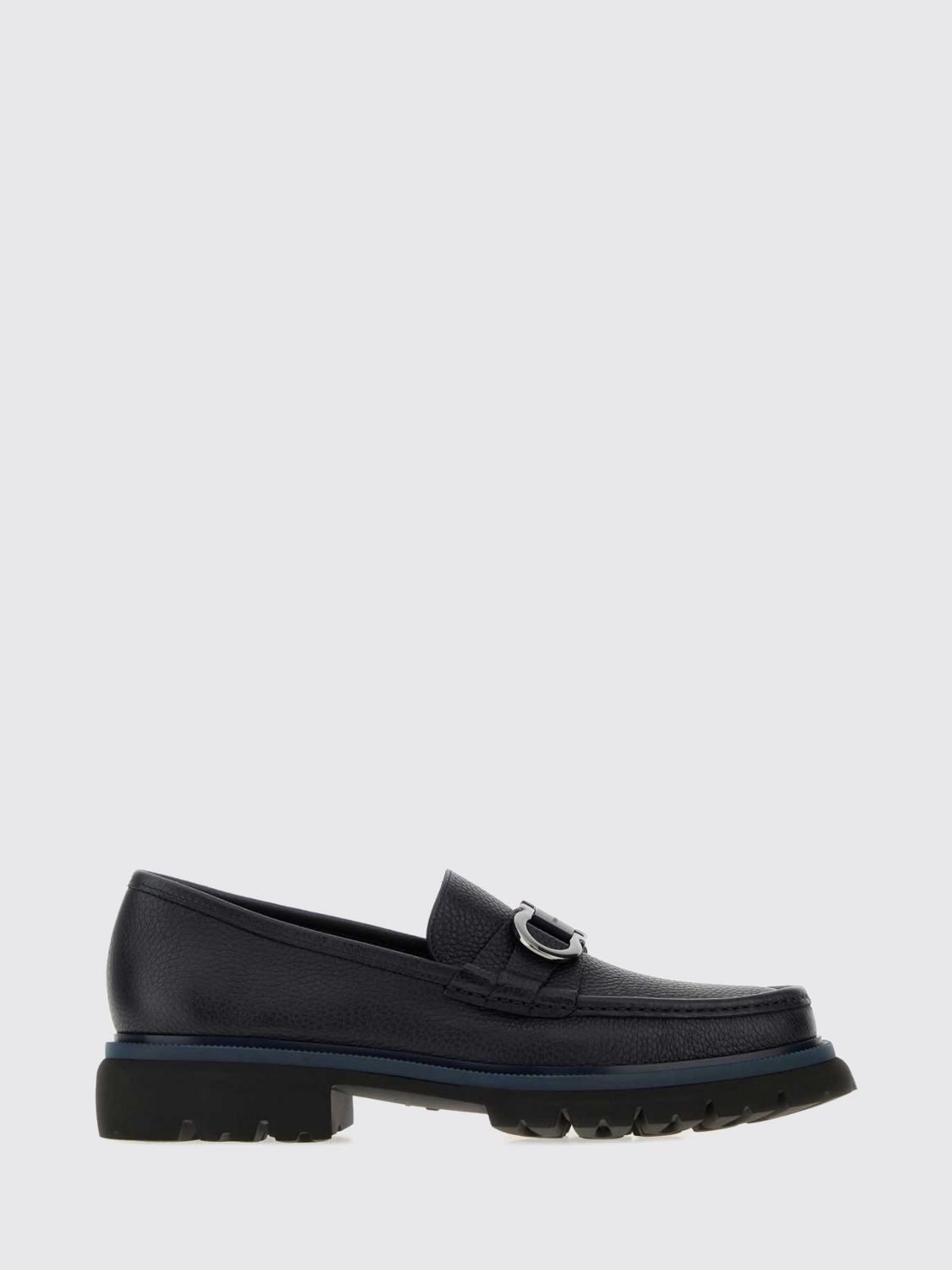 FERRAGAMO Pebbled Leather Penny Loafers with Metallic Gancini Horsebit
