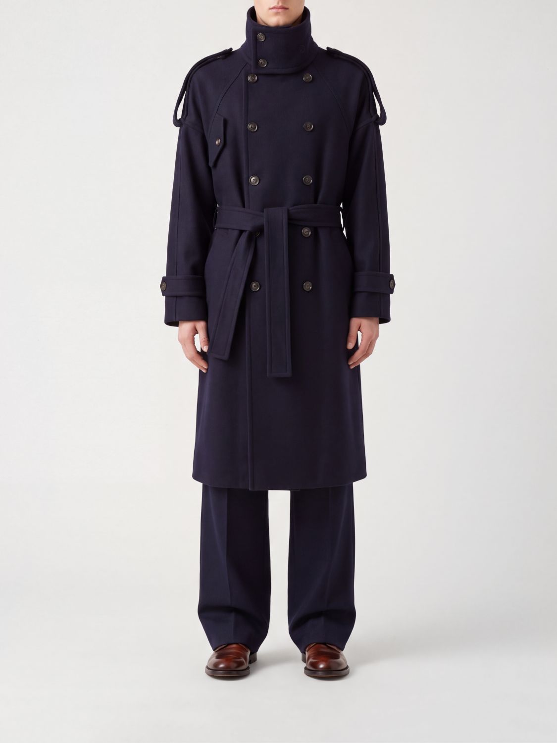 FERRAGAMO Double-Breasted Trench Coat in Virgin Wool and Cashmere with Belt
