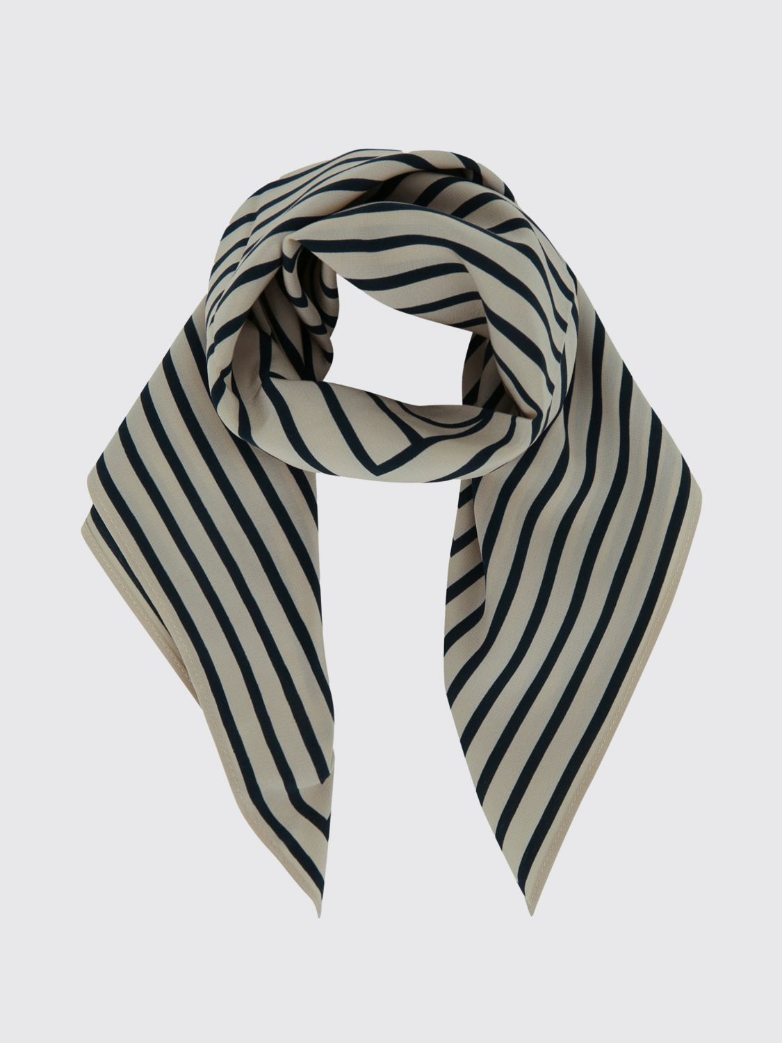 Toteme Striped Silk Square Scarf with Printed Logo