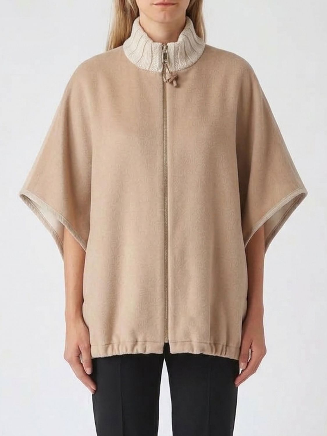 FABIANA FILIPPI Turtleneck Cape in Wool, Alpaca and Mohair Blend