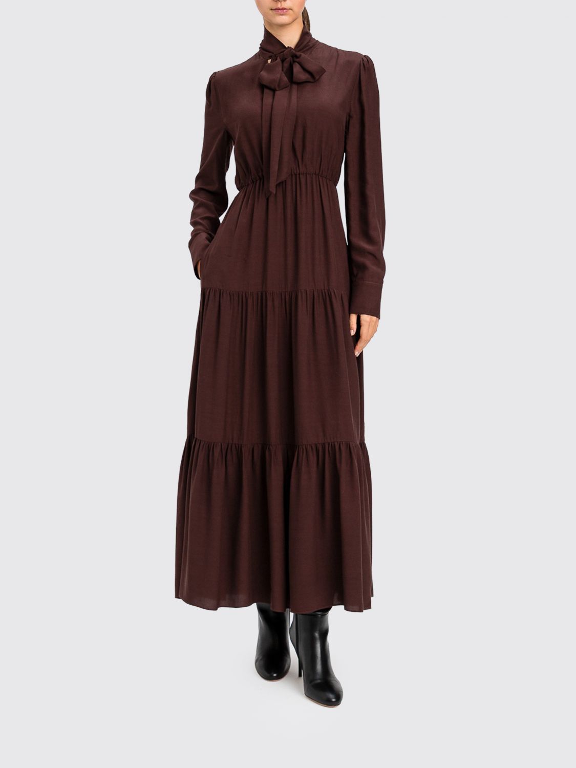 Actitude Twinset Dress Woman Color Brown In Animal Print