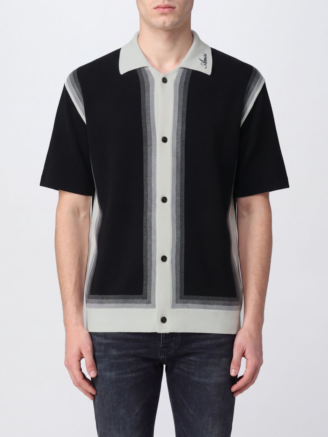 AMIRI Short-Sleeved Knit Wool Shirt with Abstract Pattern