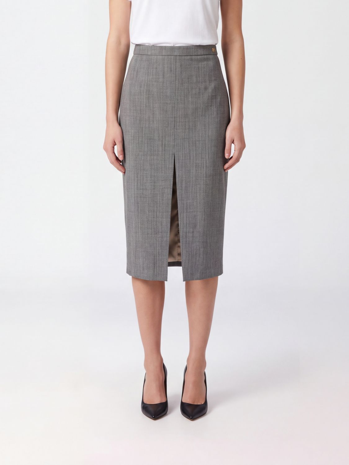 ELISABETTA FRANCHI High-Waisted Virgin Wool Midi Pencil Skirt