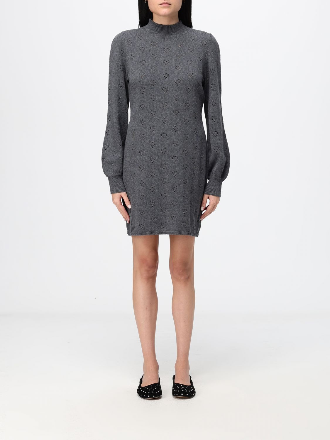 Twinset Abito mini a dolcevita in maglia di cotone e cashmere traforata