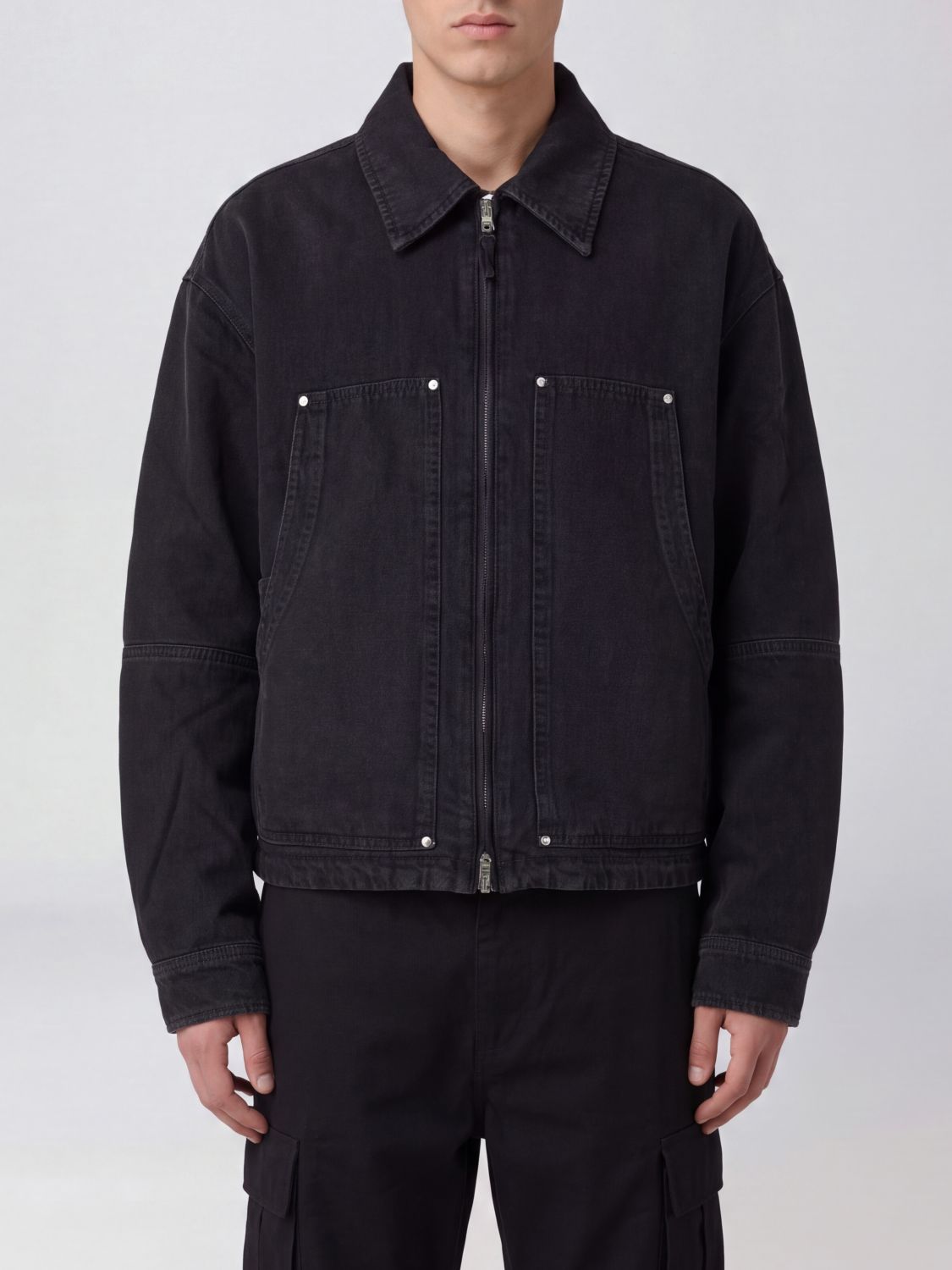Amiri Black Cotton Denim Jacket with Zip Closure