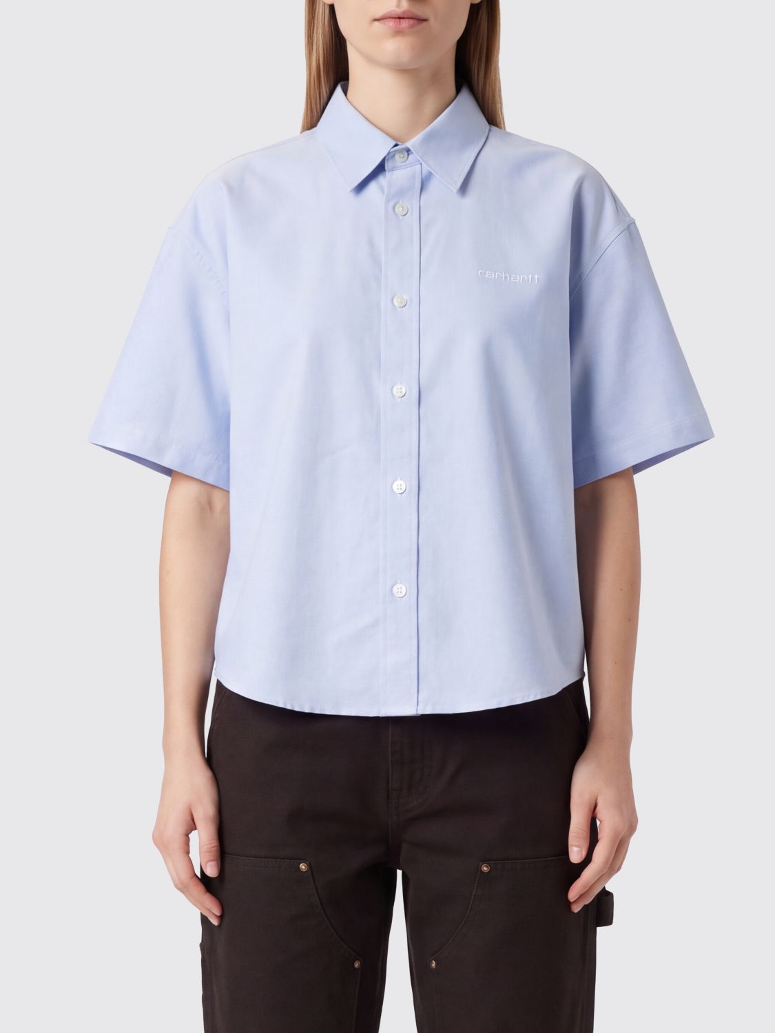 CARHARTT WIP Relaxed Fit Cotton Bowling Shirt with Contrast Logo CARHARTT WIP Relaxed Fit Cotton Bowling Shirt with Contrast Logo