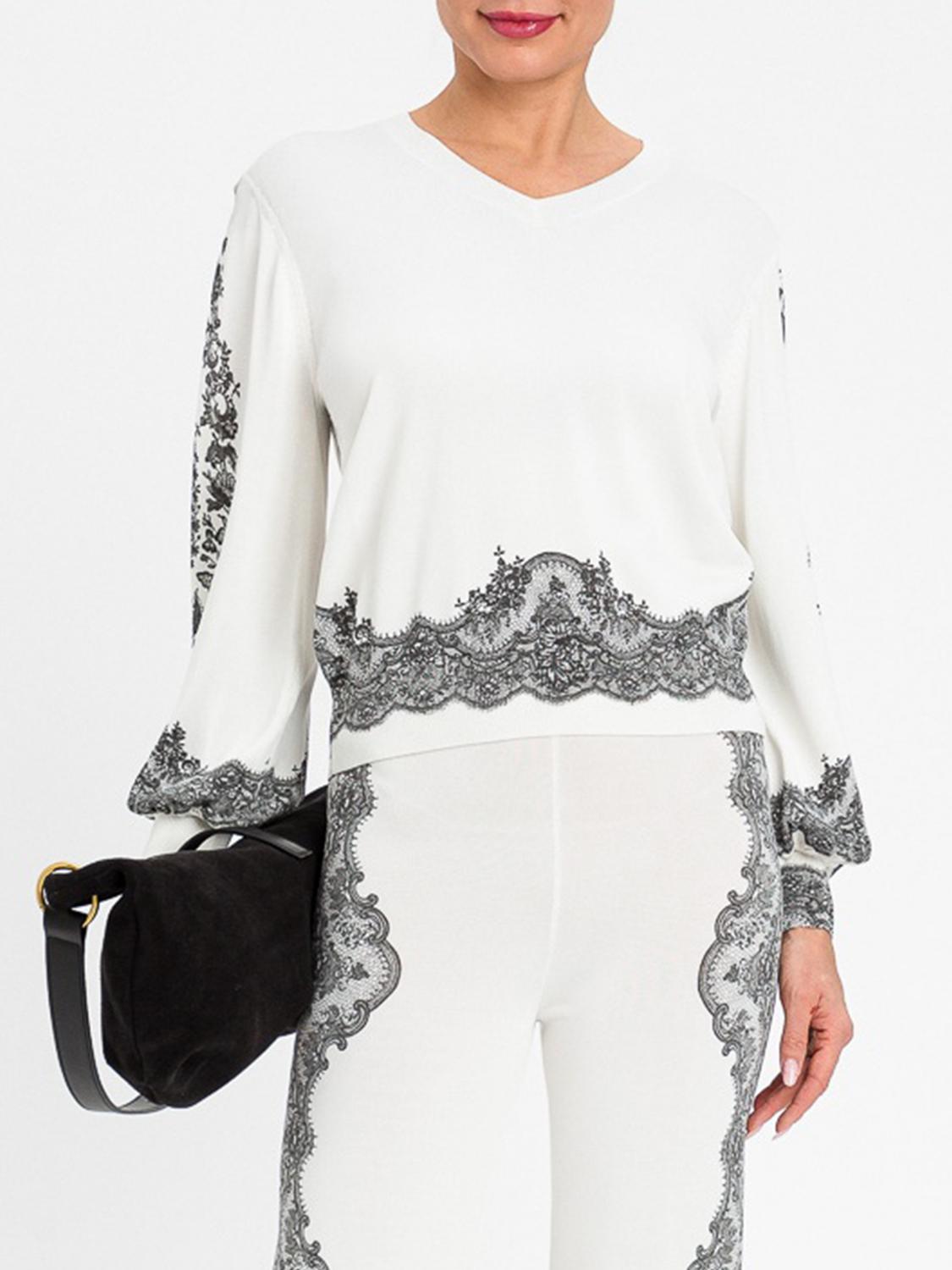 Twinset Maglia con scollo a V in misto viscosa con motivo etnico