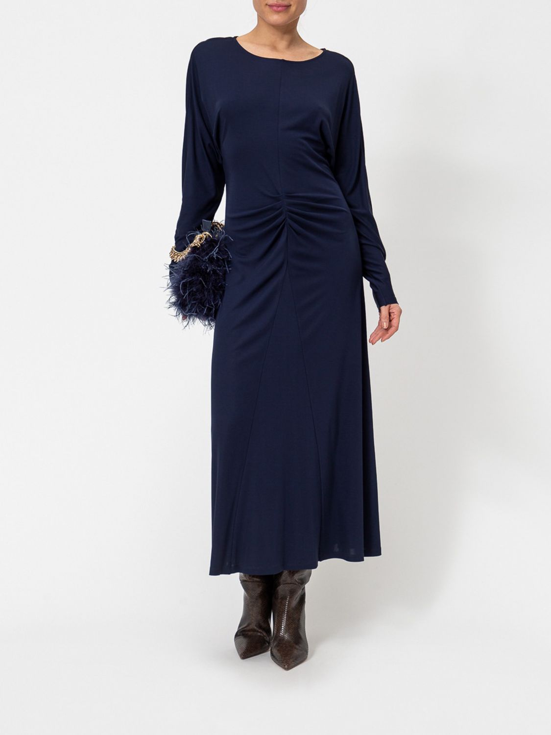 Twinset Abito midi in jersey di viscosa con vita arricciata e scollo tondo