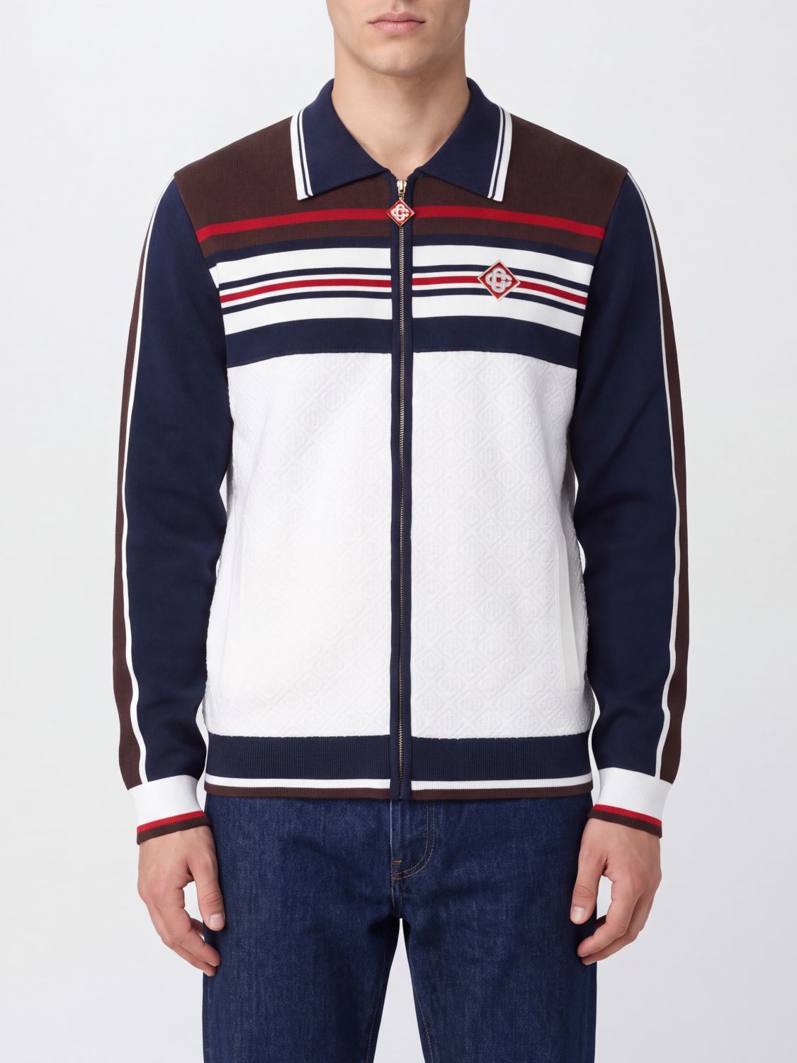 Casablanca Striped Stretch-Viscose Zip-Up Jumper with Classic Collar