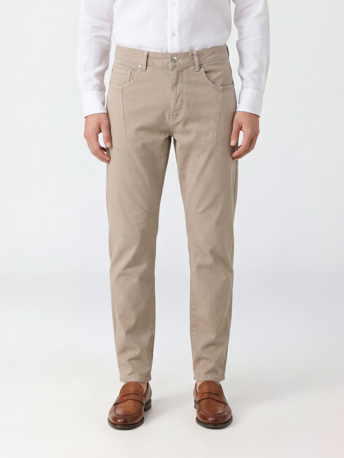 ELEVENTY Slim Fit Linen and Cotton Blend Trousers with Drawstring Waist