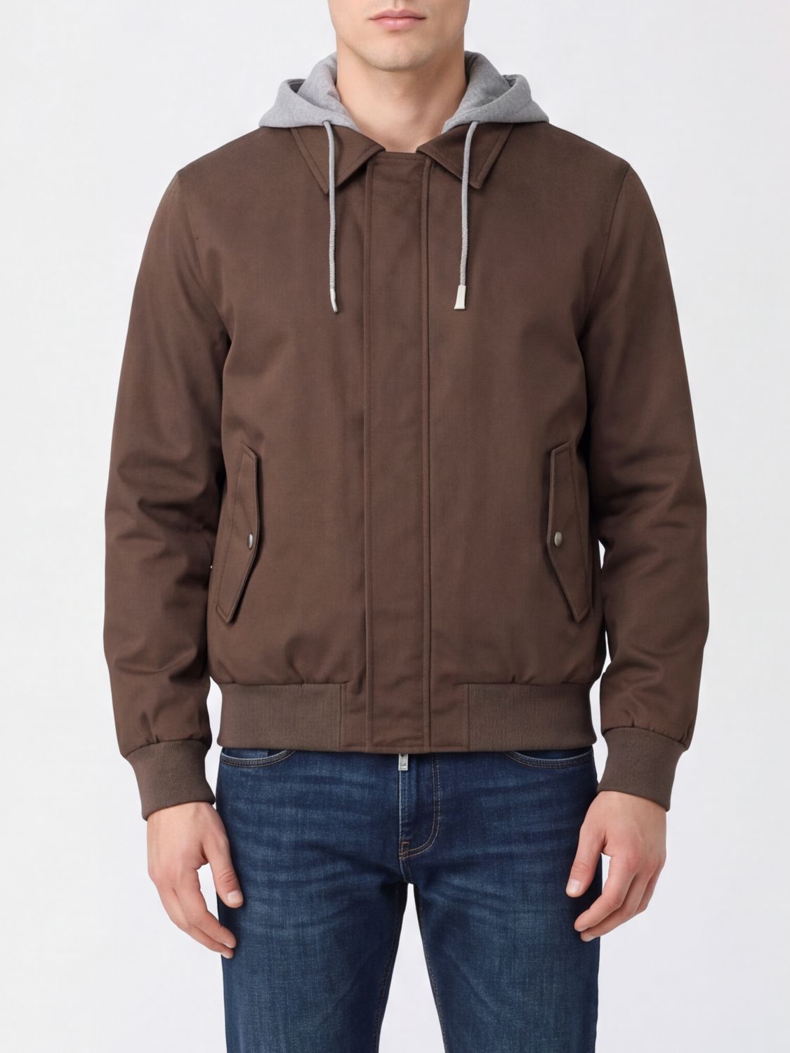 Eleventy Pure Silk Bomber Jacket with Hood and Concealed Closure