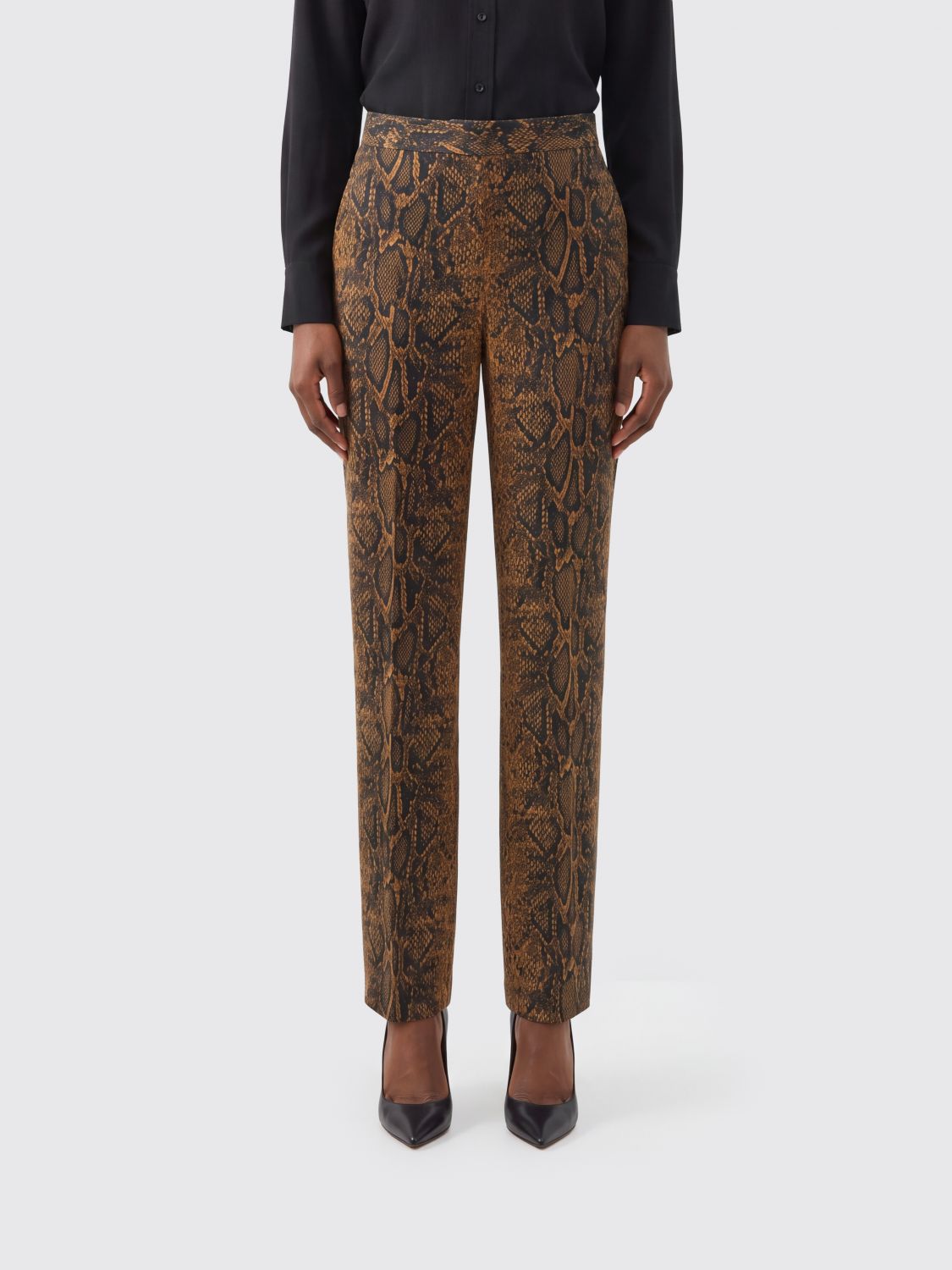 Twinset High-Waisted Skinny Trousers in Viscose with Python Print