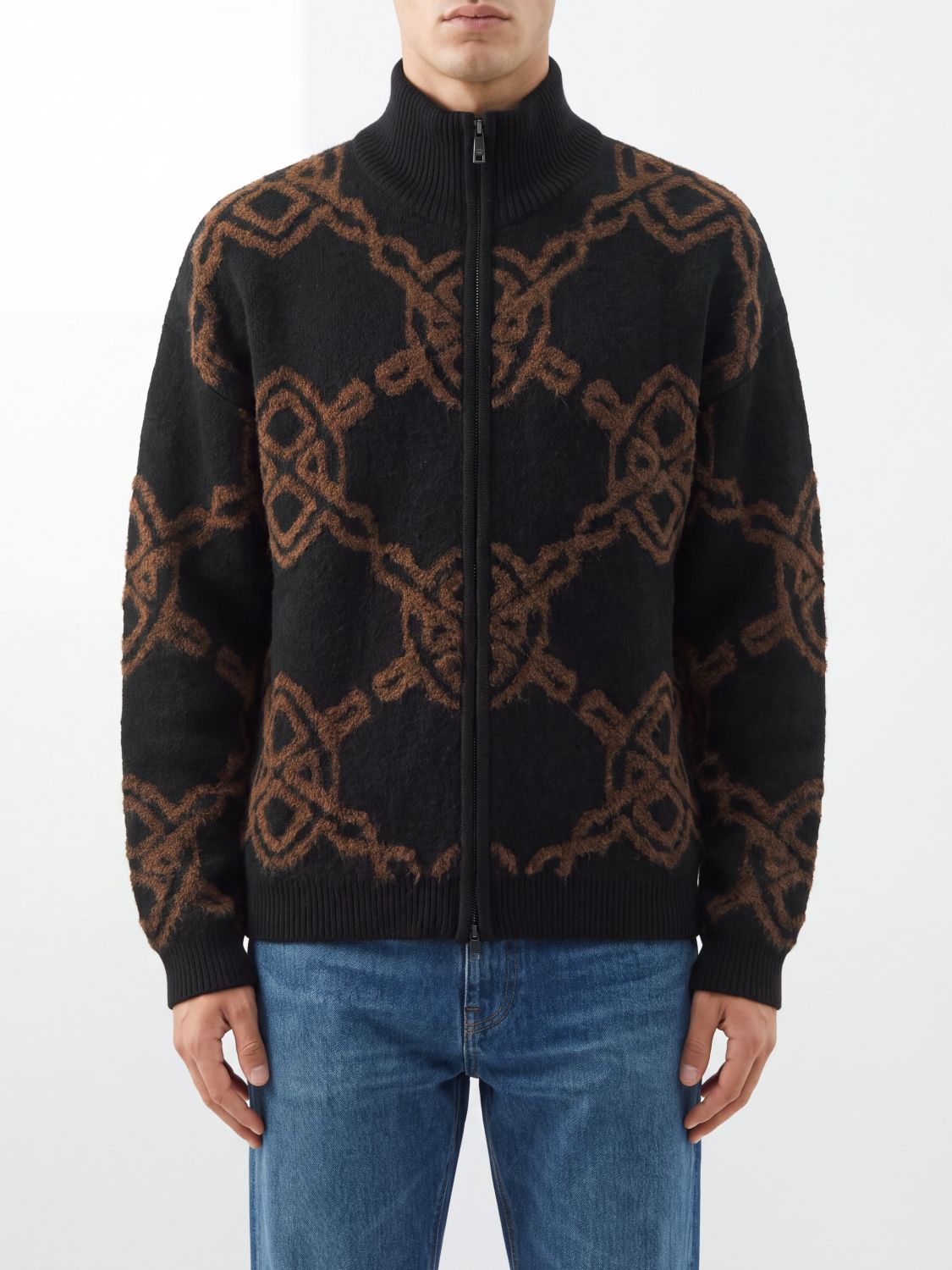 DAILY PAPER Monogram Wool-Blend Zip-Up Cardigan DAILY PAPER Monogram Wool-Blend Zip-Up Cardigan