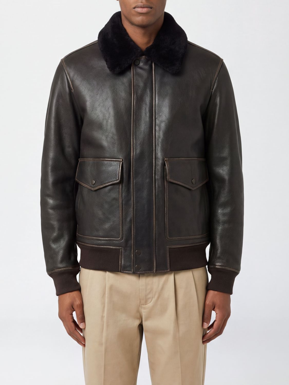 RAG & BONE Bomber aviatore in pelle bovina con colletto classico