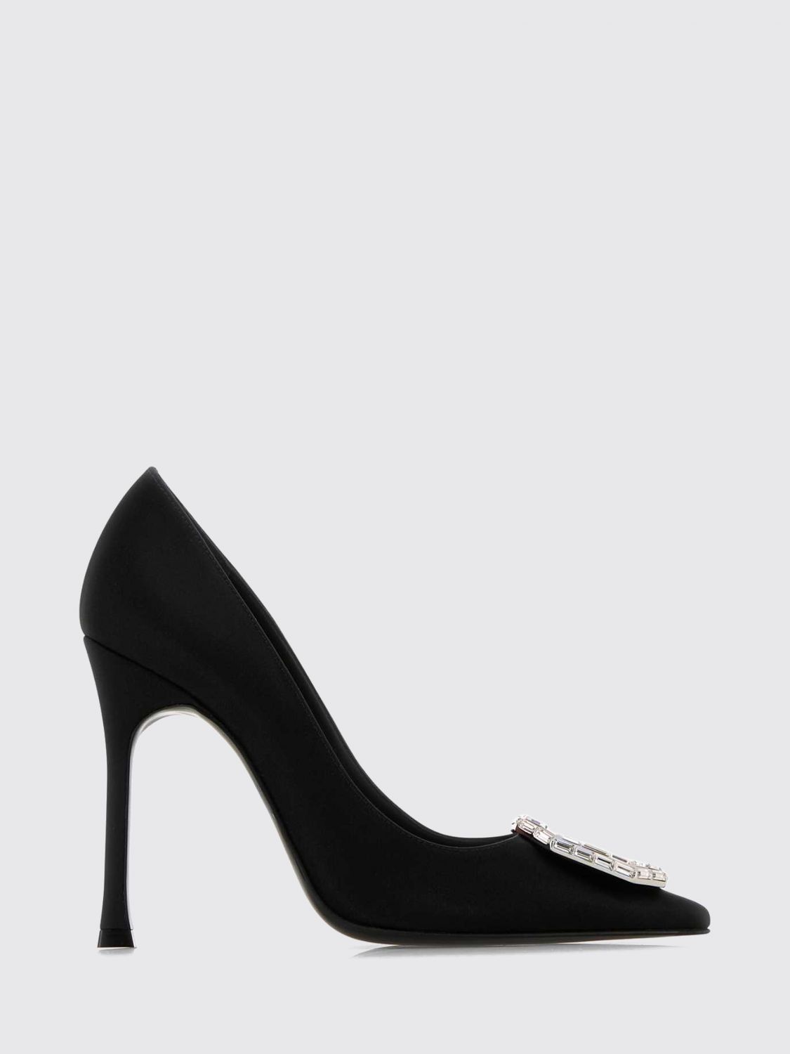 AMINA MUADDI Camelia Satin Pumps with Crystal Jewelled Buckle