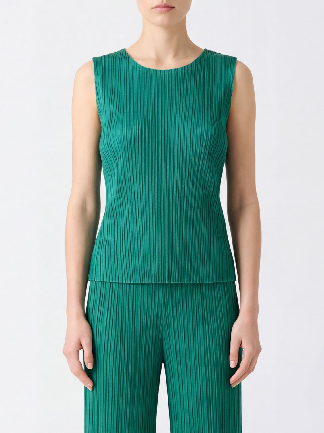 PLEATS PLEASE ISSEY MIYAKE Pleated Off-The-Shoulder Top with Lace Inserts by