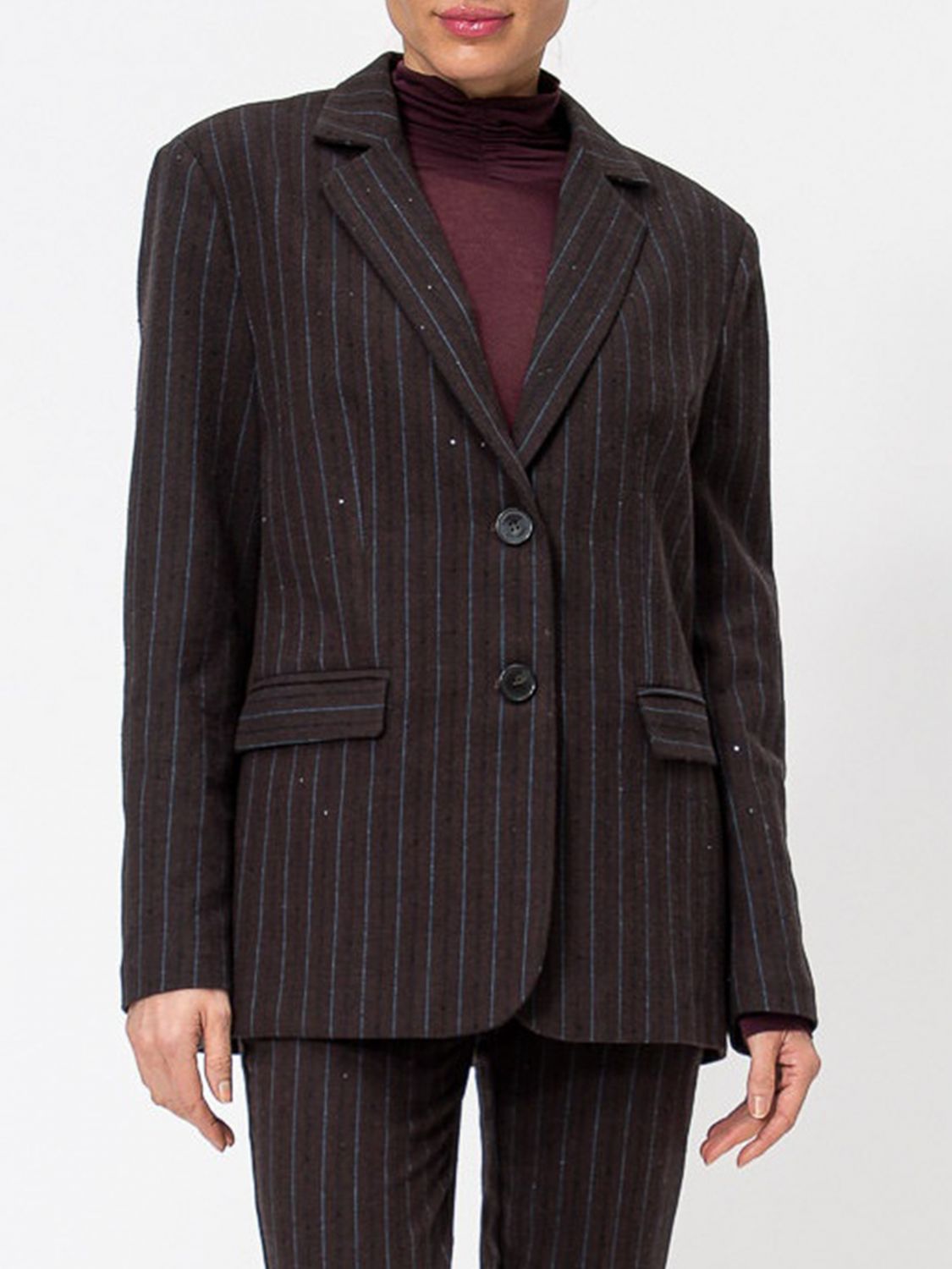 Twinset Blazer corto gessato in misto cotone con paillettes