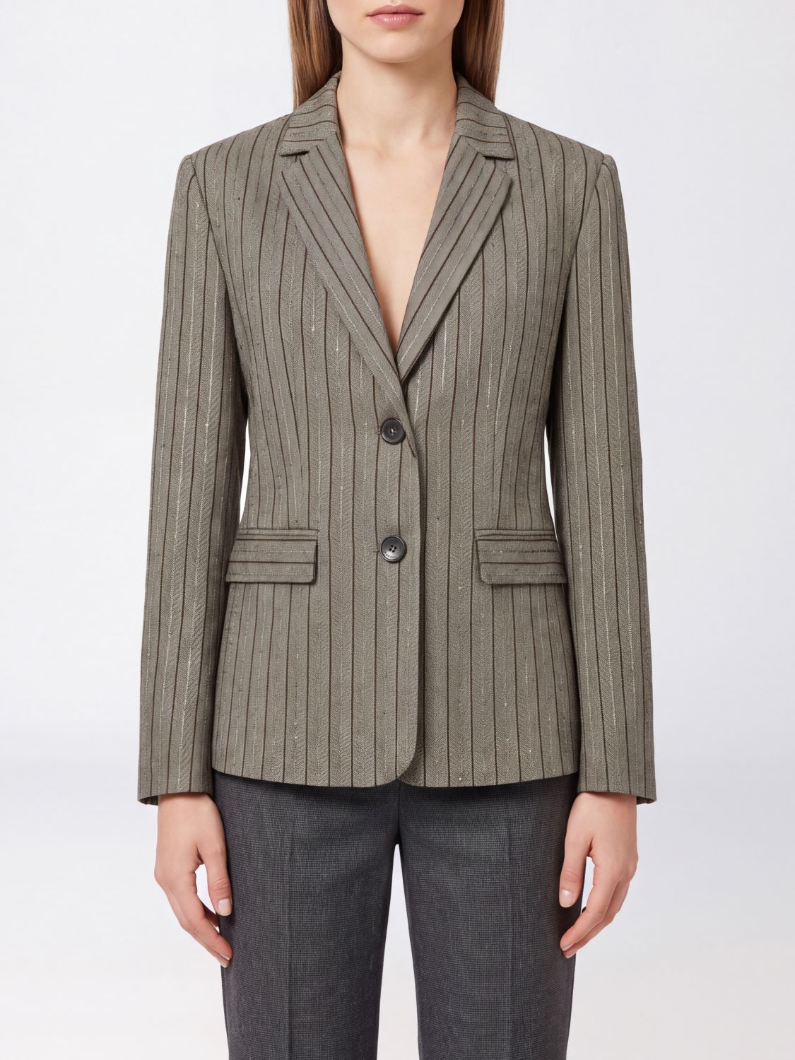 Twinset Blazer corto gessato in misto cotone con paillettes
