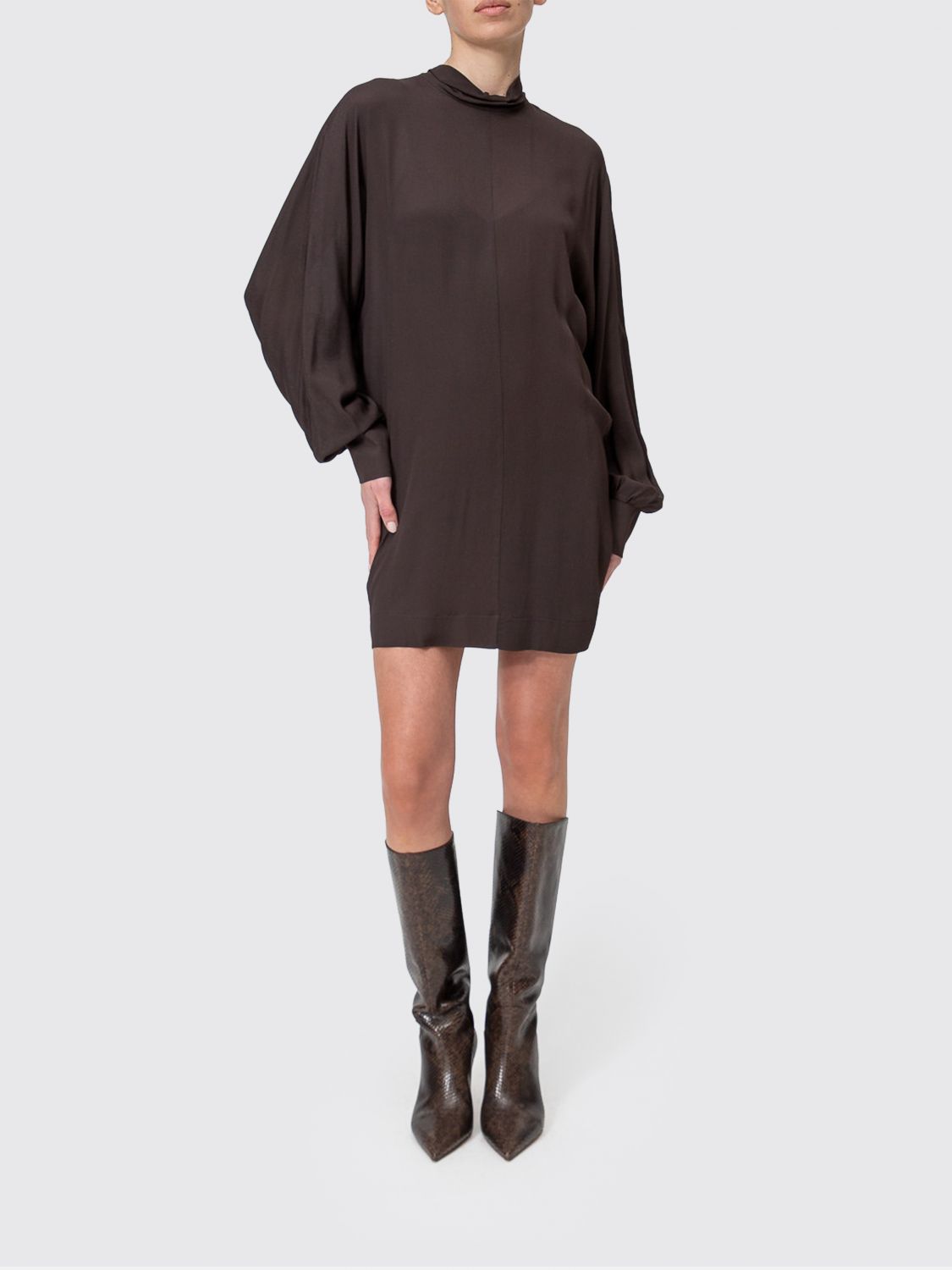 Twinset Long-Sleeved Mini Sheath Dress in Viscose with Round Neck