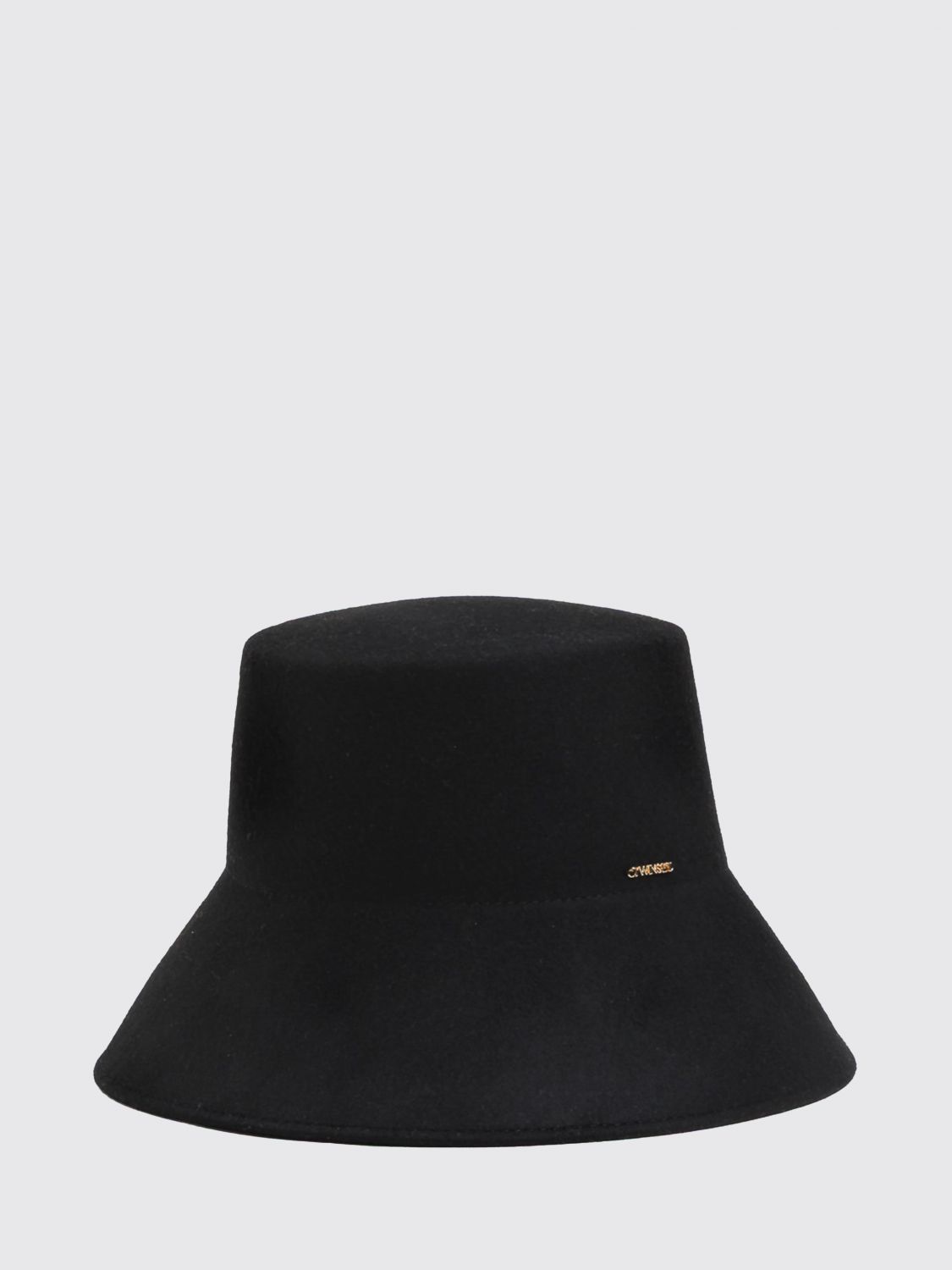 Twinset Wide-Brim 100% Wool Bucket Hat with Applied Logo