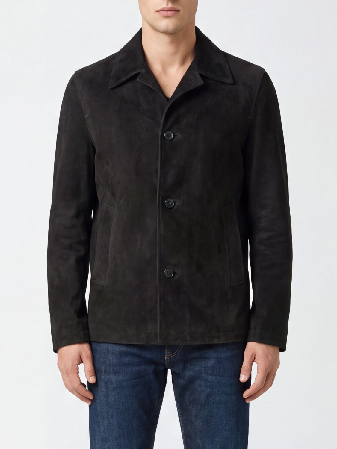 Salvatore Santoro Suede Leather Shirt Jacket with Rever Collar