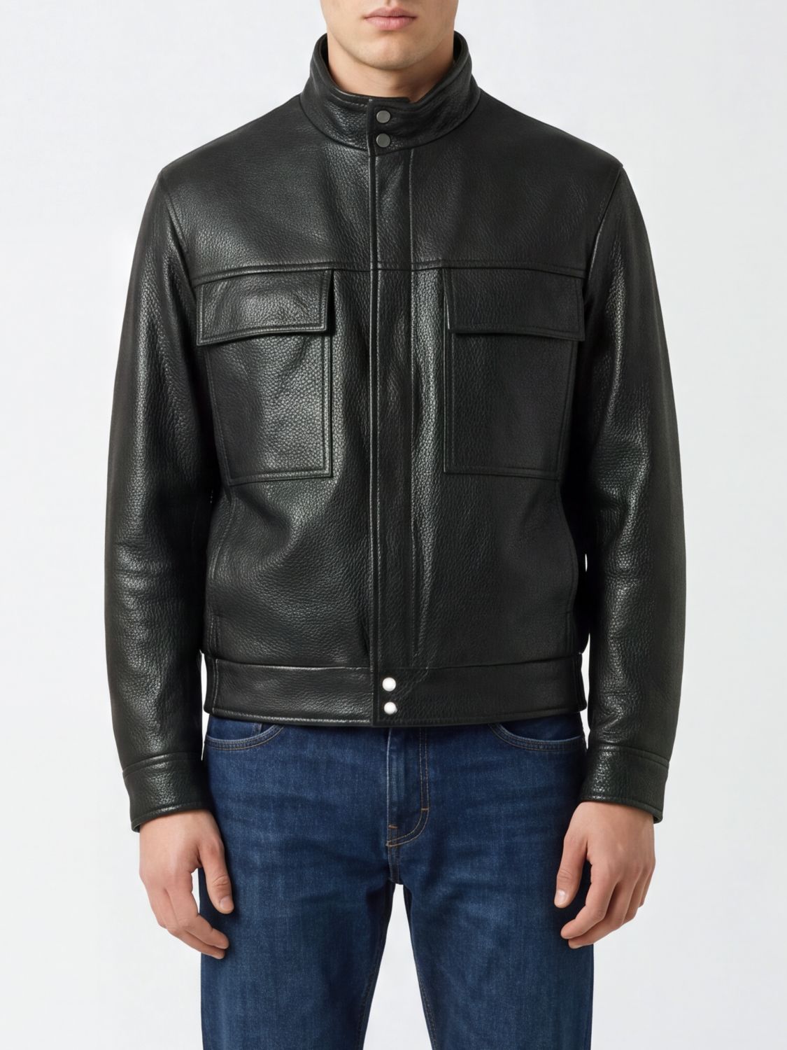Salvatore Santoro Grained Leather Jacket with High Neck and Patch Pockets