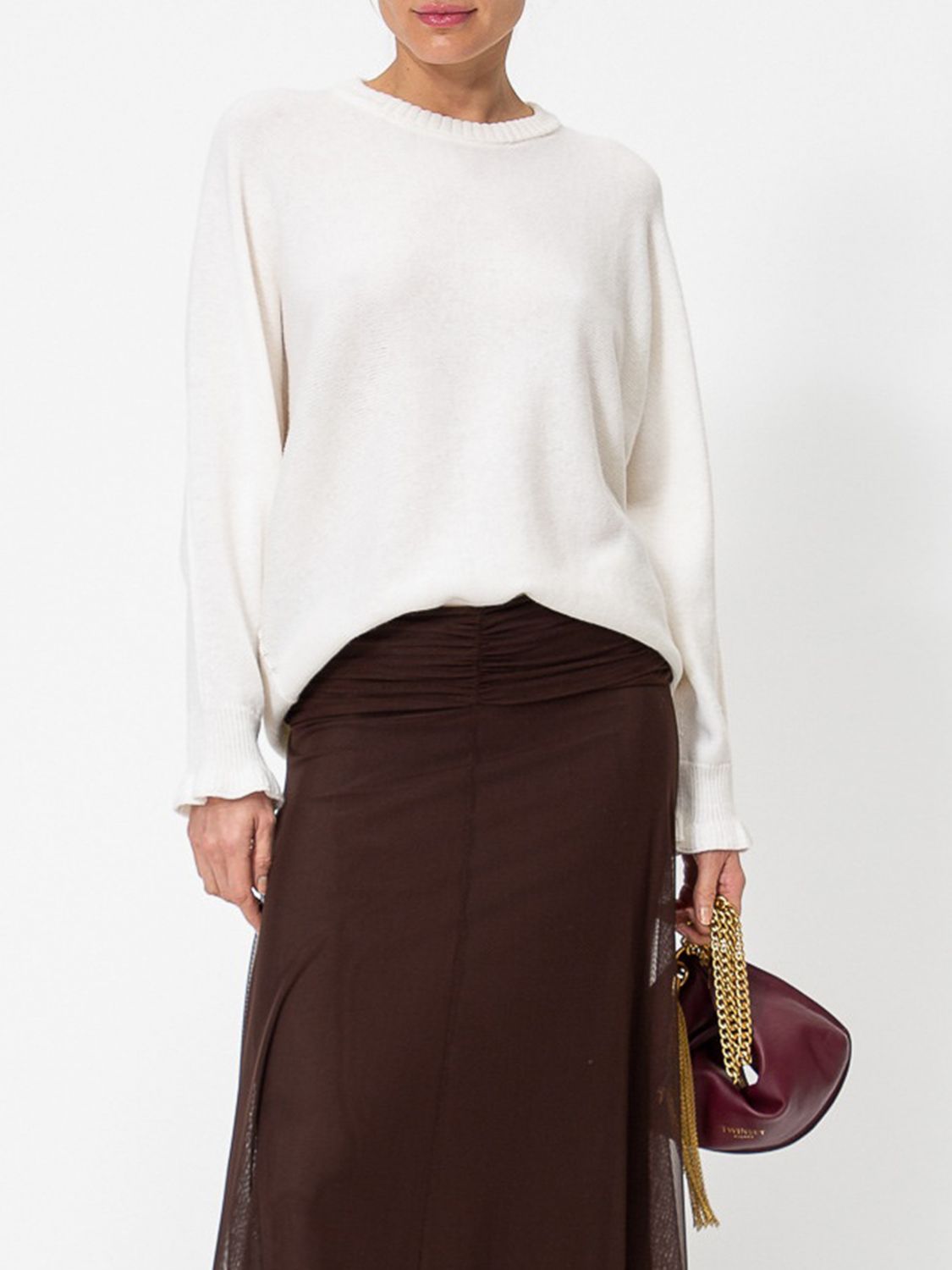 Twinset Maglia girocollo in misto lana e cotone con spalle scese