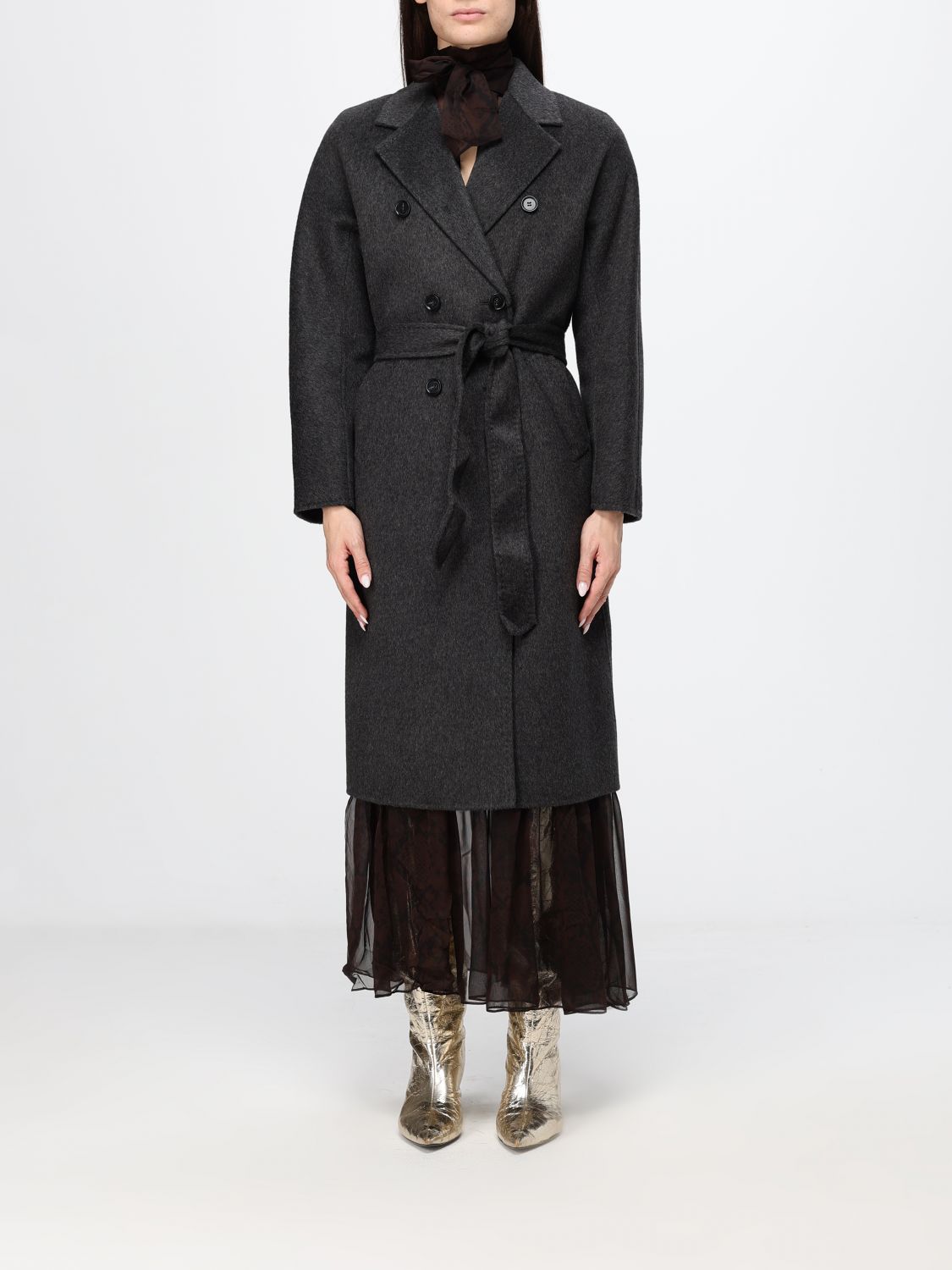Twinset Cappotto a vestaglia in misto lana con cintura e collo a rever