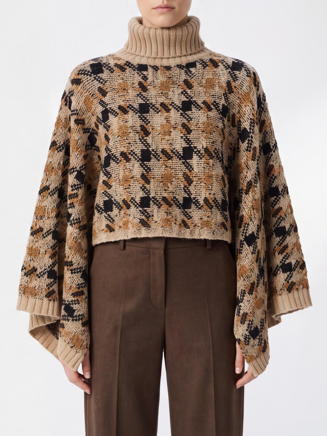 Twinset Houndstooth Turtleneck Jumper in Wool Blend with Dropped Shoulders