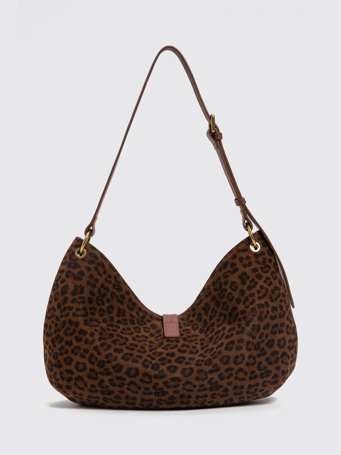 Twinset Animal Print Suede Shoulder Bag with Adjustable Handle