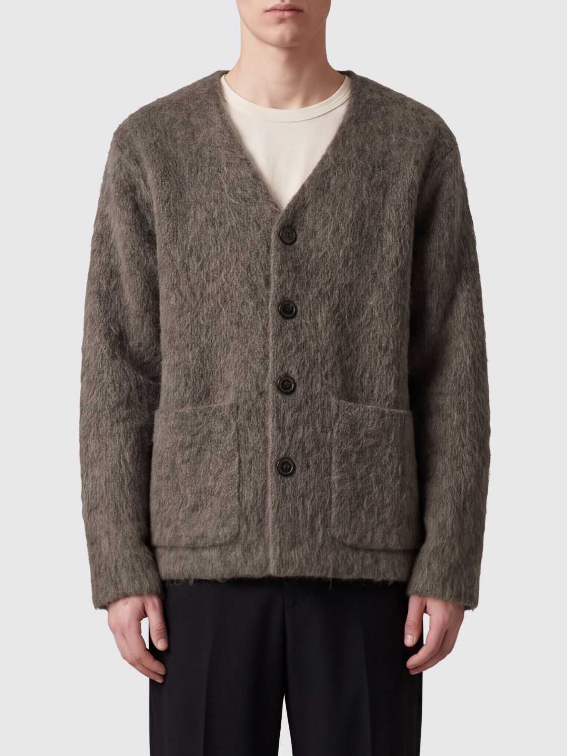 OUR LEGACY V-Neck Cardigan in Wool and Mohair Blend with Patch Pockets OUR LEGACY V-Neck Cardigan in Wool and Mohair Blend with Patch Pockets